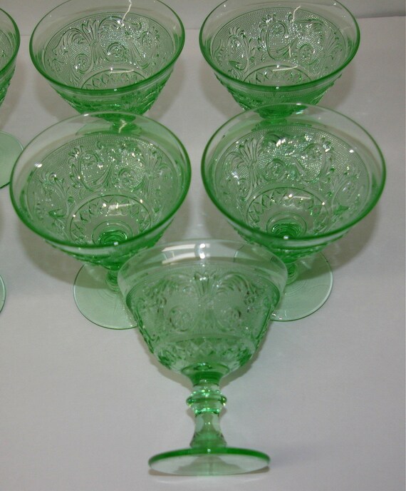 Wine Glasses Green Depression Set of 7 Sherbert by bettysworld4u