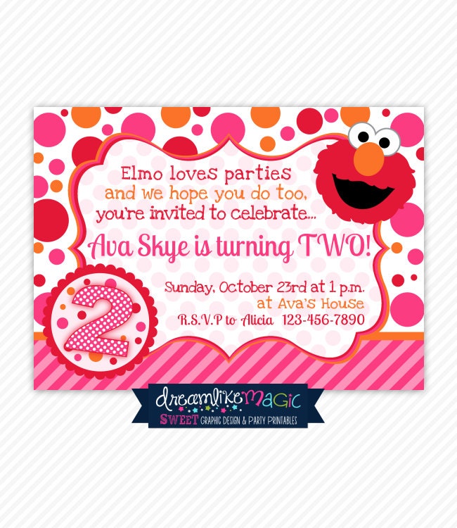 Printable Party Invitation-Girly Elmo Pink Orange and Red Design