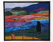 Stained Glass Landscape Quilted Fiber Art Wall Hanging - cindyrquilts