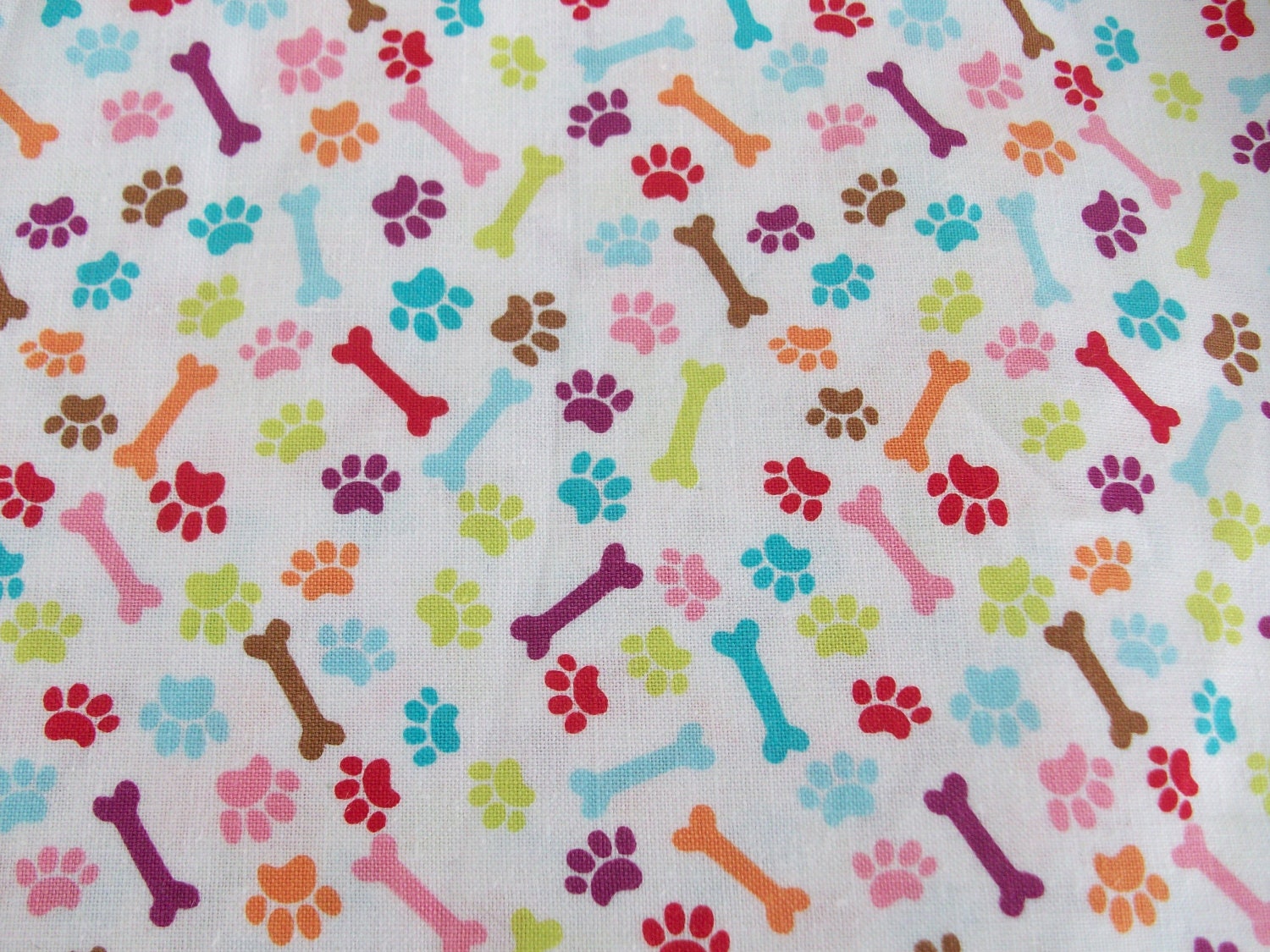 Paw Print and Dog Bone Cotton Fabric 1/2 by graciespawprints