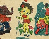 1930s Vintage Betty Boop Transfers Decals Full Sheet Japan Clown Bear On Bicycle And Cartoon Friends