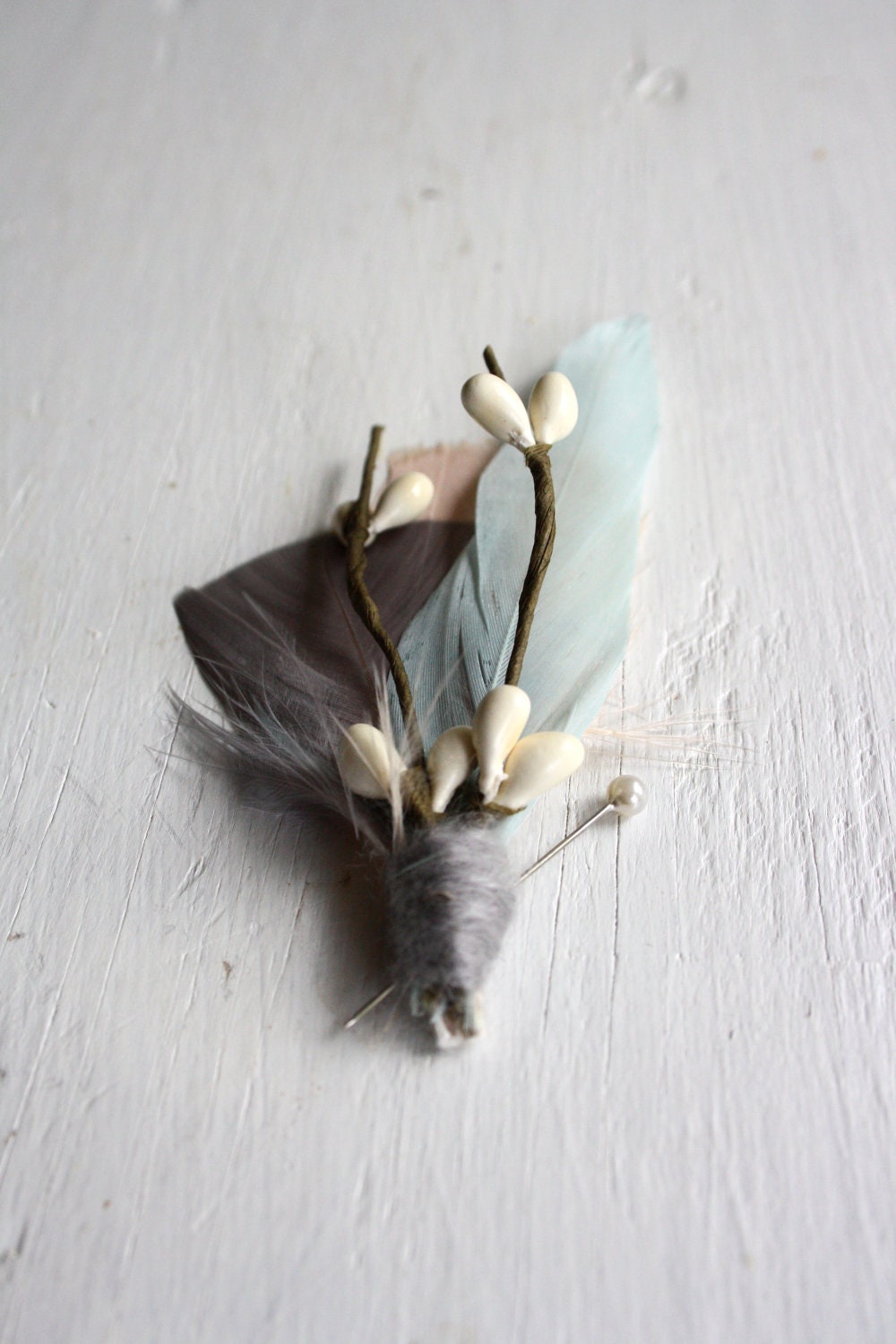 EMERSON Boutonniere in Greige, Mint Cloud, and Antique Blush