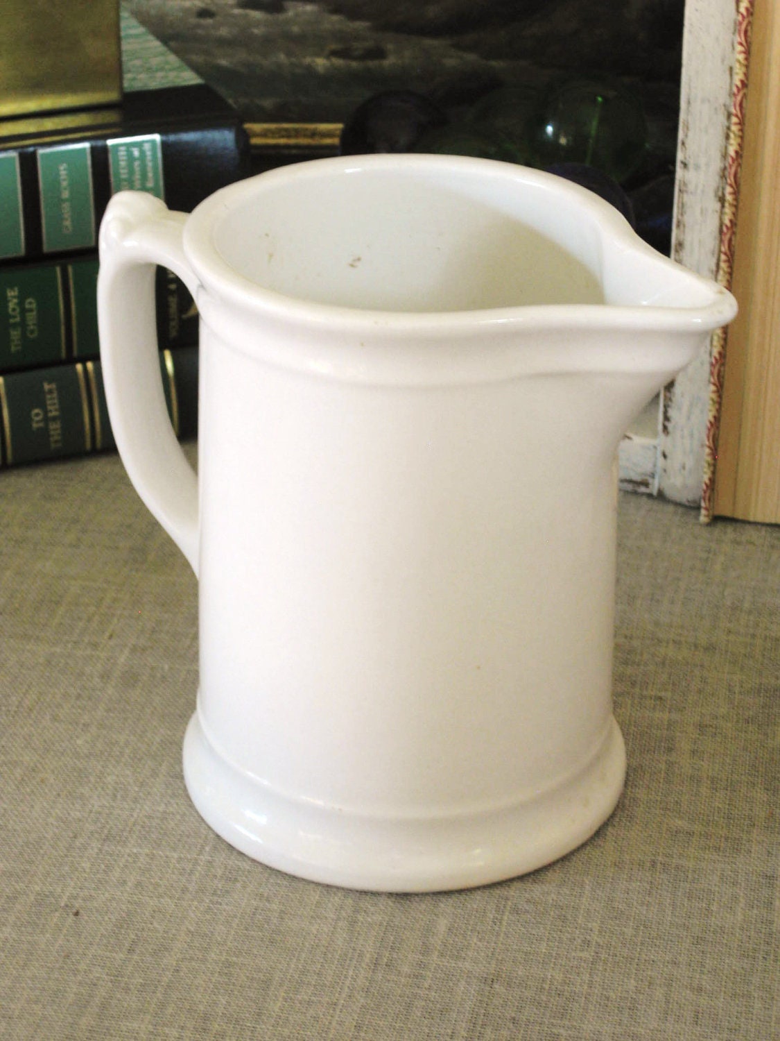 Vintage White Ceramic Pitcher Cottage Life by wilshepherd on Etsy