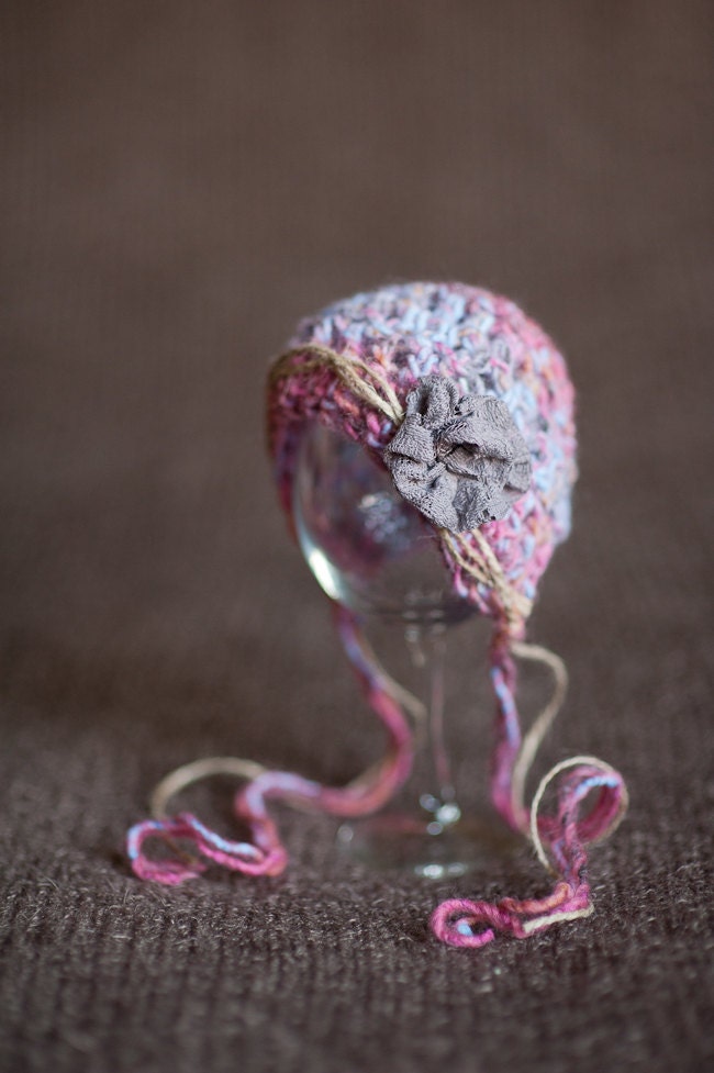 Crochet Newborn Bonnet. Pink. Blue. Headband. Wool. Photo Prop. Knit Hat. Baby Girl.