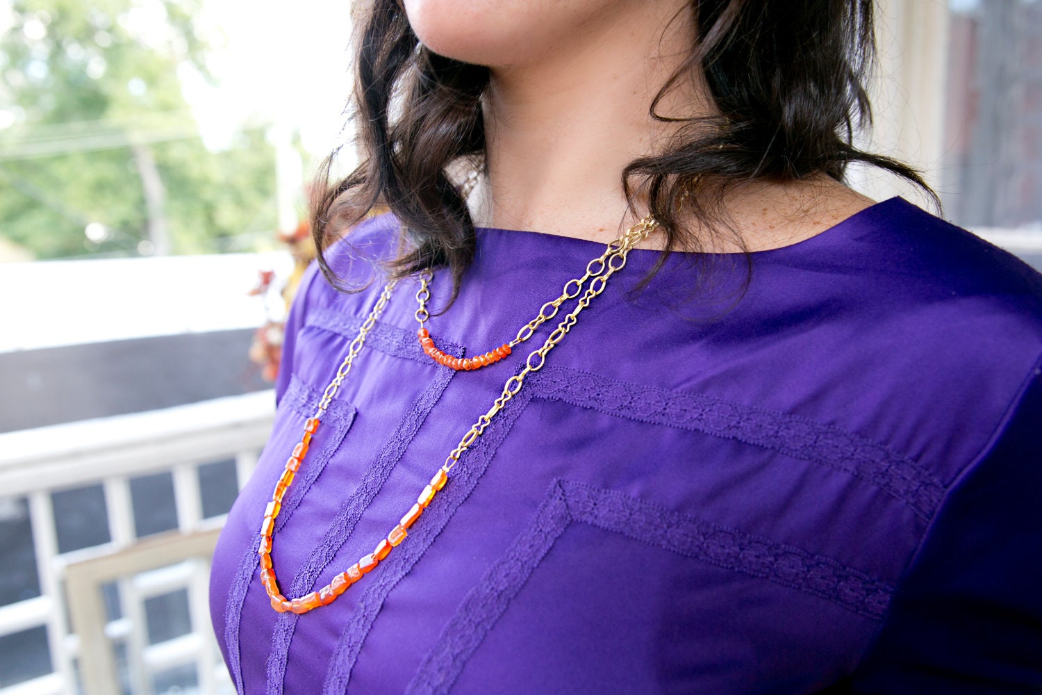 Carnelian and Gold Necklace. Long. Fall Into Color Collection.