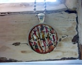 Hand Painted Pendant-Birch Trees in Autumn-Fall Woods-Scenery-OOAK-Folk Art