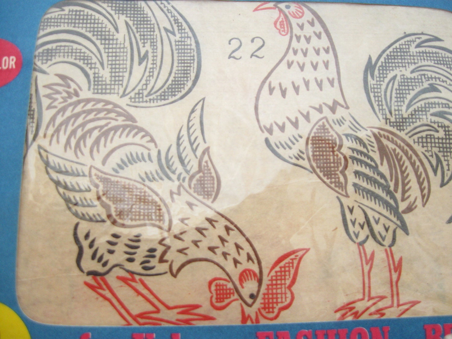 Roosters and Fruit Iron On Embroidery Transfers Vintage Vogart TextilPrints Lot of 2