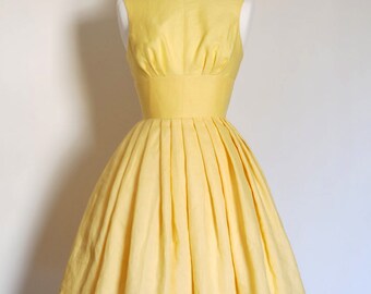 Lemon Yellow Linen Tiffany Prom Dress - Made to Measure