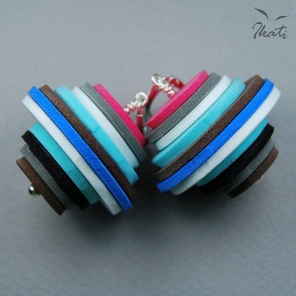 Sterling silver dangle earrings made of colorful FOAM SLICES 01 in single copy - IkatiJewellery