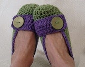 Crochet Slippers Womens Flats Olive Purple