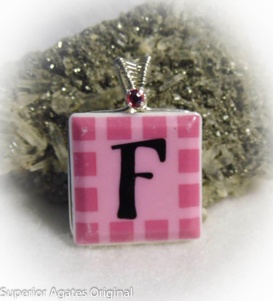 Ceramic Letter F Personalized Pink Wire Wrapped Pendant