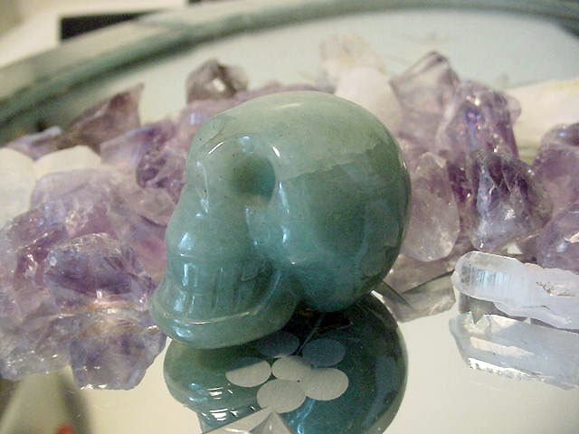 RESERVED for Jane Aventurine Stone Crystal Carved into Human Skull Display, Paperweight 11tu330