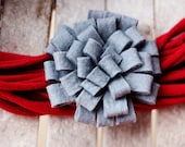 Infinity Scarf Necklace with Felt Rosette Brooch - Crimson and Gray Football Colors