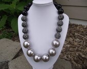 Gray, Black, and Black Rhinestone Chunky Necklace, Bubblegum Necklace, Gumball Necklace, Women, Teen, Girl, Toddler, Gift, Photo Prop