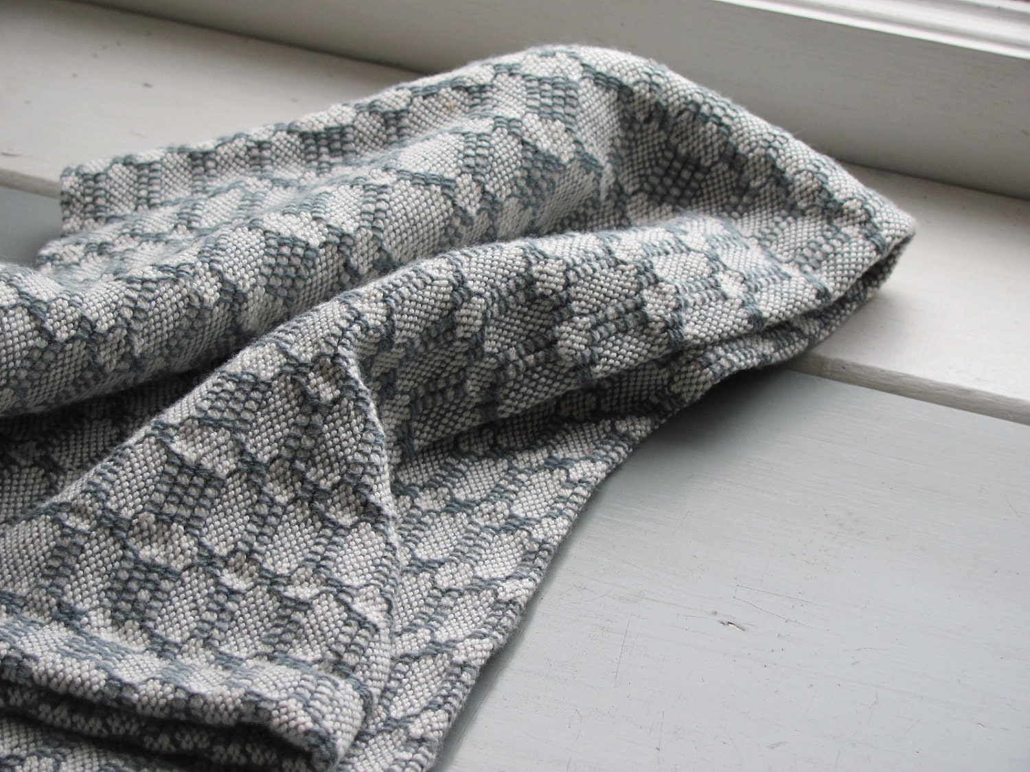 Handwoven Chef's Kitchen Light Blue & Natural White Chambray Patterned Weave Cotton, Beach Cottage, Rustic Cabin, Country Farmhouse Decor