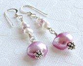 Freshwater Pink  Pearl Earrings, Pearl Dangle Earrings, Sterling Silver Dangle Earrings