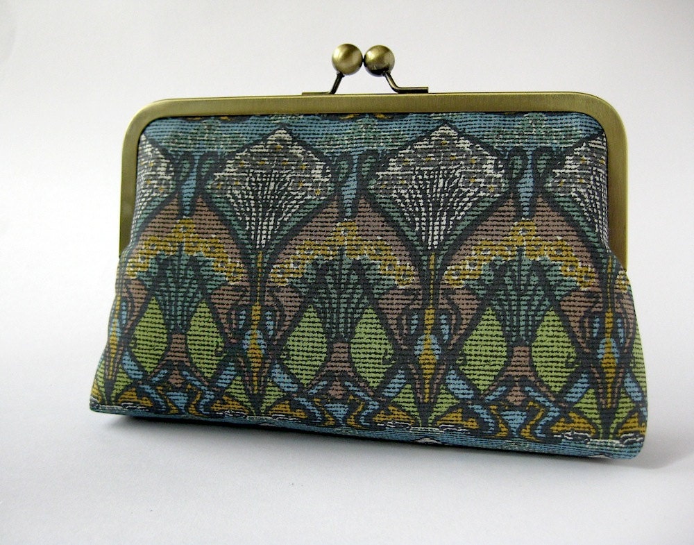 Art Nouveau Ikat Liberty of London Print clutch in Silk lining / wedding / party/ evening clutch / by Bag Noir