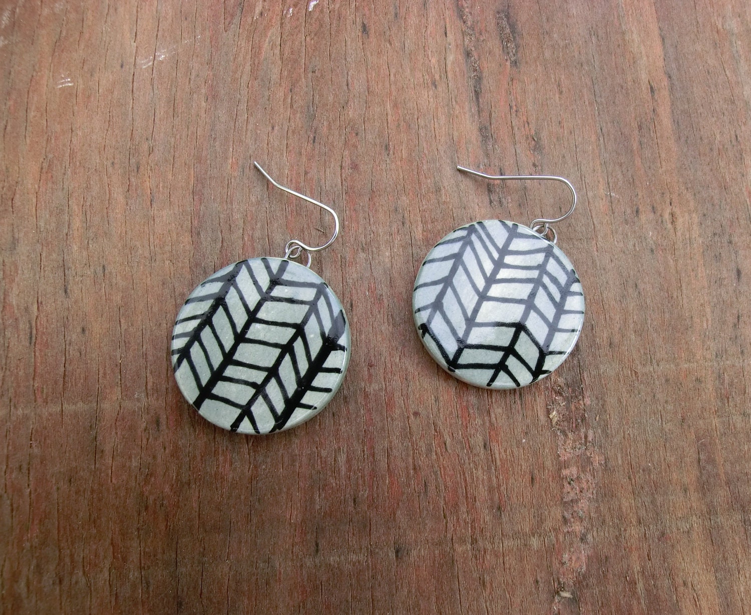 Gray Chevron Herringbone Dangles