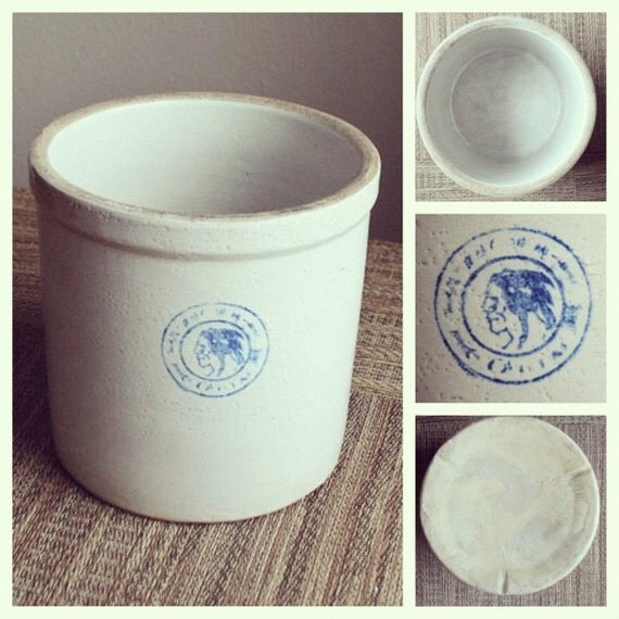 Antique Early 1900s Stoneware Crock with Blue by sariloaf on Etsy