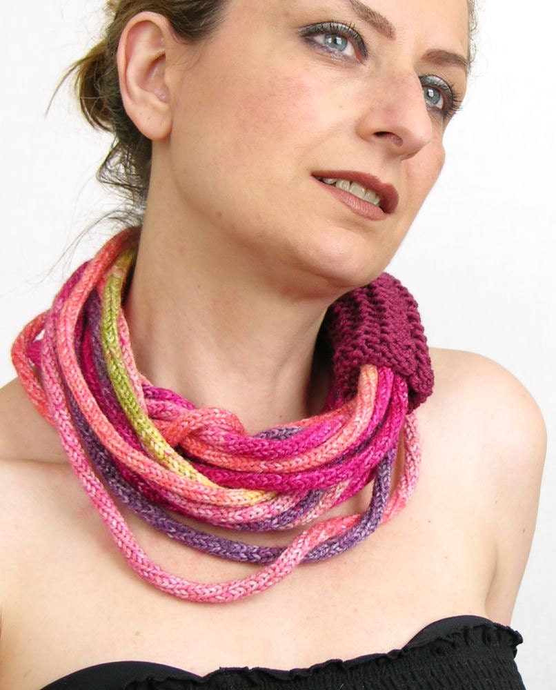 RESERVED - Scarf necklace loop scarf infinity scarf women neck wrap knit necklace skinny scarf fall autumn magenta multicolor