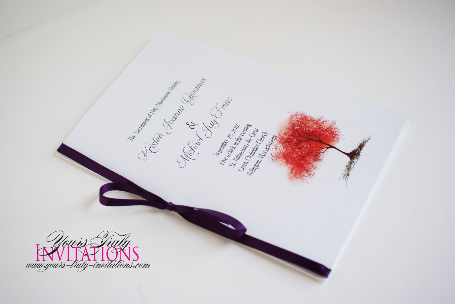 Red Autumn Tree Wedding Program Booklet - Customizable in your colors