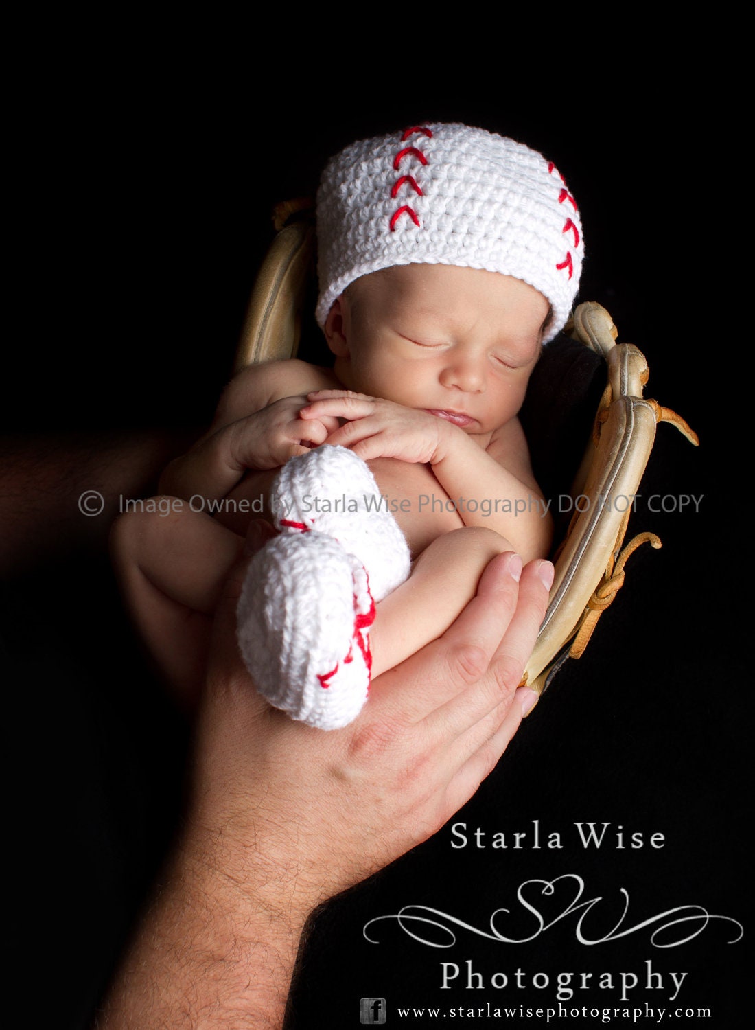Baseball Crochet Beanie and Booties Set - Newborn through 24 Month Sizes