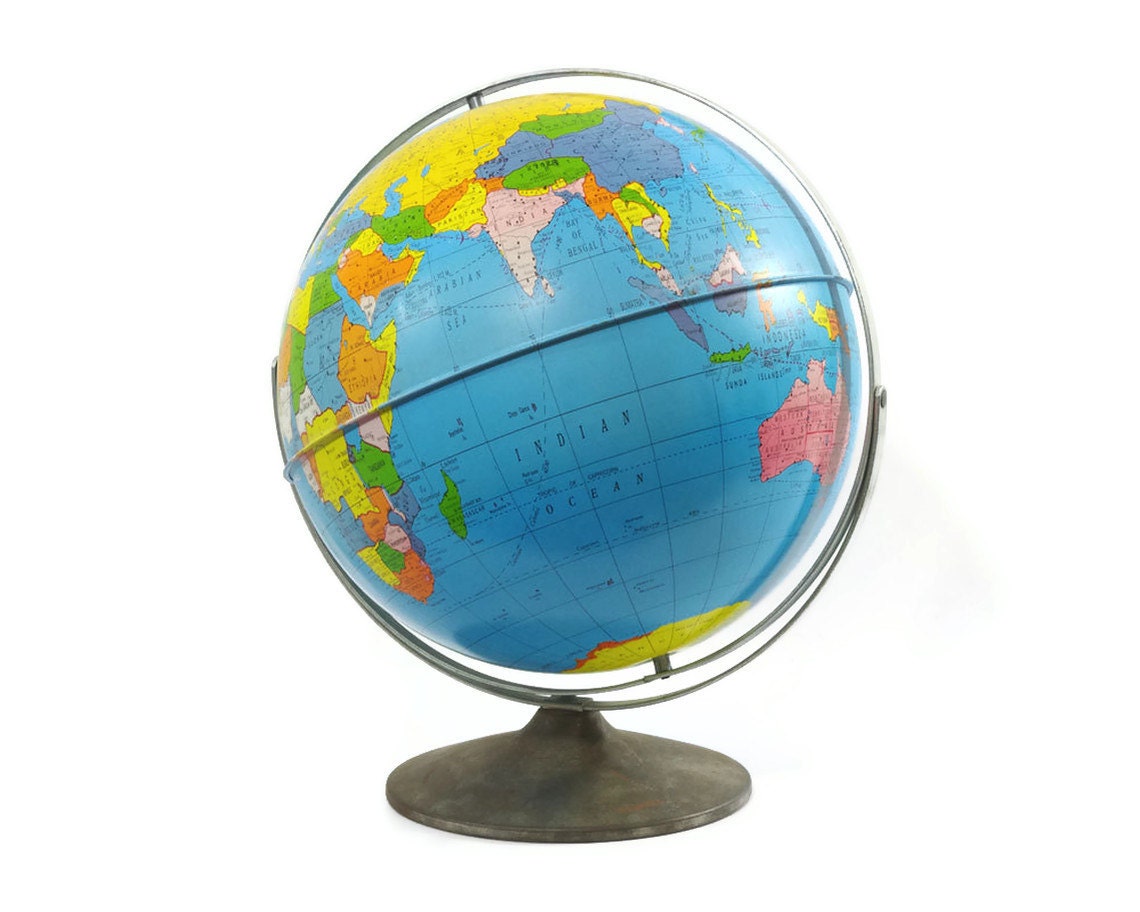 Vintage Metal Globe, Ohio Art, Industrial Decor, 1960s