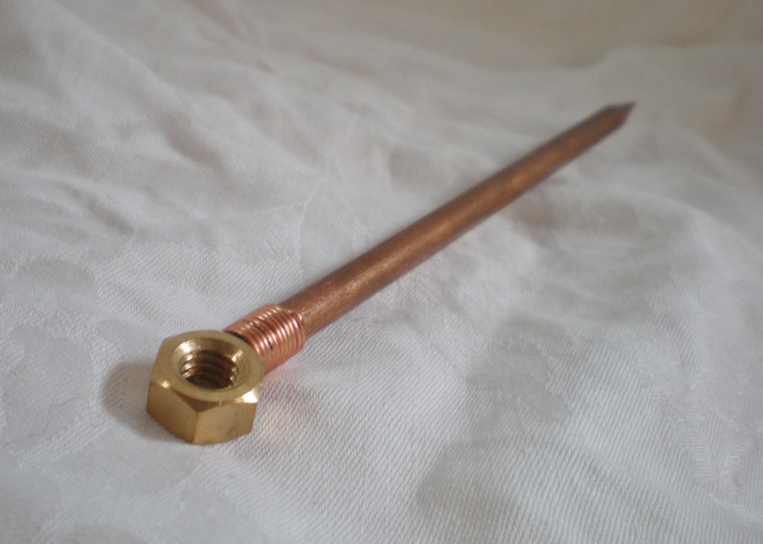 Hair Stick Shawl Pin Wood Wire and Hardware Hex Nut copper and brass