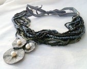Multistrand Beaded Necklace Grey Black & Silver