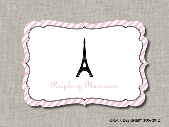 Parisian Passport Party Specialty Diecut Food Signs or Labels - Set of 8 - by Flair Designery Il_570xn
