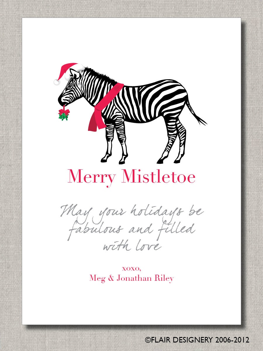 Personalized Holiday Card - Merry Mistletoe - Set of 12 flat cards - by Flair Designery Il_570xn
