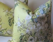 Floral Pillow Cover - Decorative pillow - 20 inch - Waverly - Grand Entrance - tulips -  citron - blue - yellow - green - ready to ship