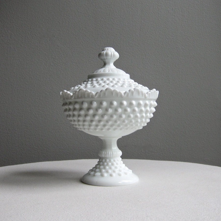 Hobnail Milk Glass Footed Candy Dish by Fenton White Covered Dish SPECIAL PRICE