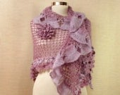 Lilac Fantasy / Crochet Shawl  Lavender Ruffle Triangle Cape Lilac Wedding Bridal Shawl Bolero Bridesmaid Wedding Wrap Bridal Accessories
