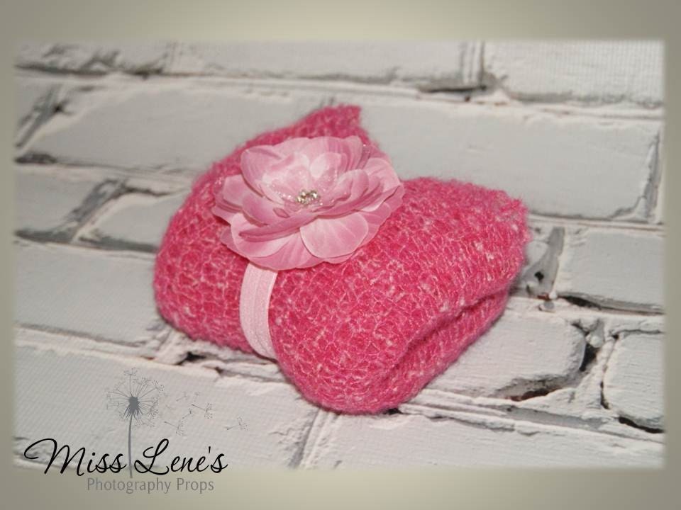 Newborn Wrap and Headband Set, Blanket, Stretchy Lacy Mohair Wrap, Pink Flower Headband,All Pink, Newborn Baby Girl Photography Prop, RTS