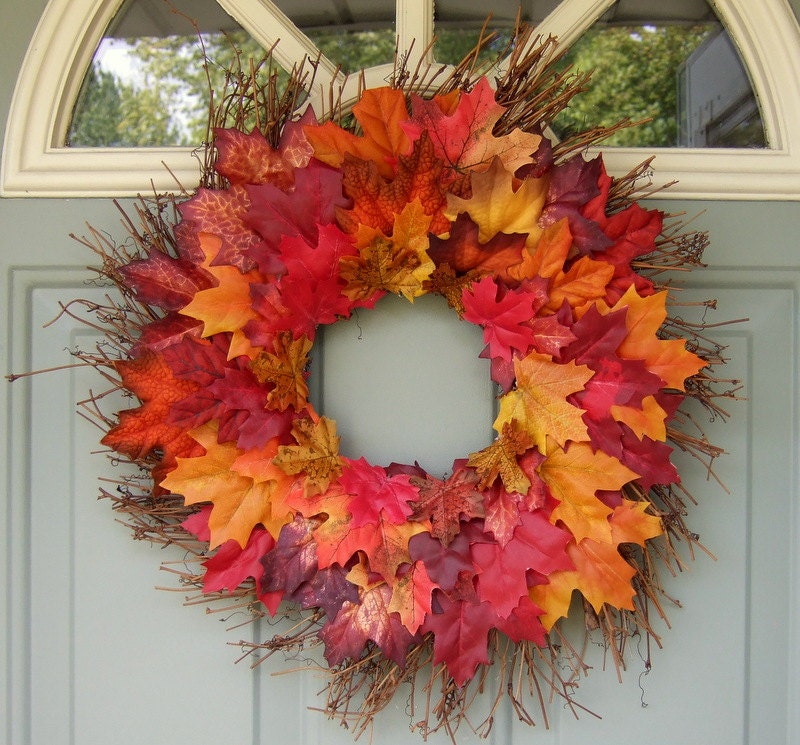 Fall Wreath - Fall Wreath with Leaves - Fall Door Wreath