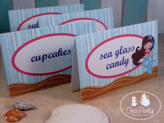 Mermaid Party Custom Tent Place Cards - Blue Lagoon Collection from Tea Party Designs Il_570xn