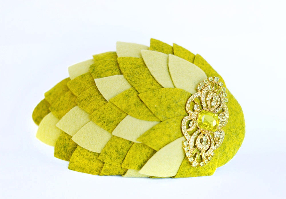 Items similar to Chartreuse & Pistachio Tiered Leaf Fascinator with