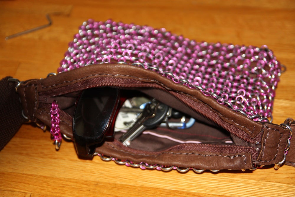 Chain Mail and Leather Purse - Aluminum and Deerskin lined Chainmaille bag