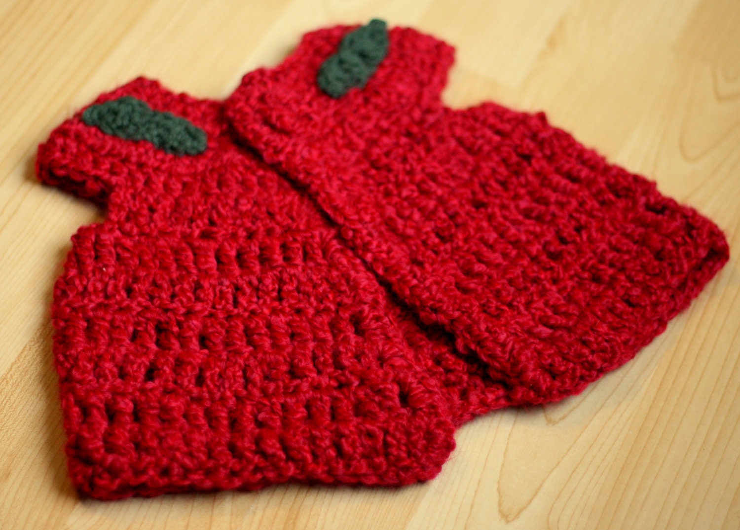 Charming Handmade Red Crochet Christmas or Holiday Holly Vest in size 9-12 Month Size READY TO SHIP