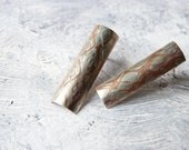 EARRINGS contemporary jewelry, silver, copper, alpaca, handmade, unique, pair, geometric lines, mokume-gane