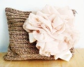 Crochet Clutch Bag Gold Champagne Ivory Purse Chiffon Huge Flower - faima
