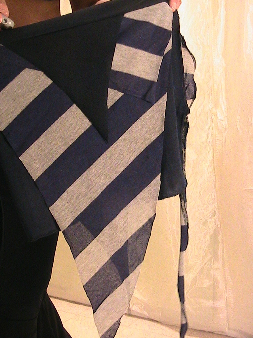 Tribal Belly dance ATS Seaweed skirt, panel skirt , hip apron in Blue, Gray and Black stripes SM-XS