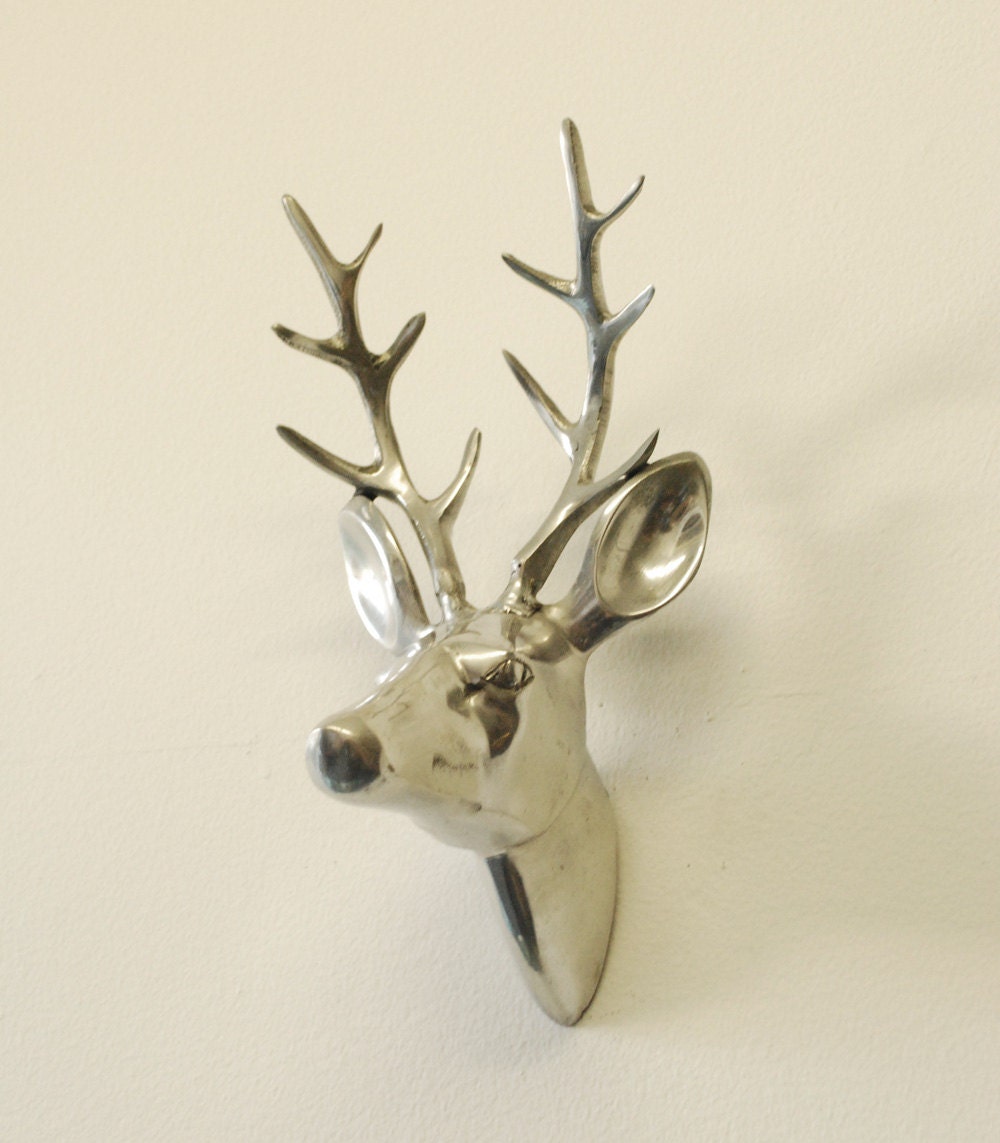 Silver Metal Deer Head Sculpture Wall Hanging