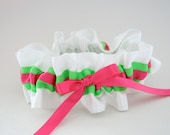 Wedding Garter - White, Green and Pink Bridal Garter - Clearance Sale