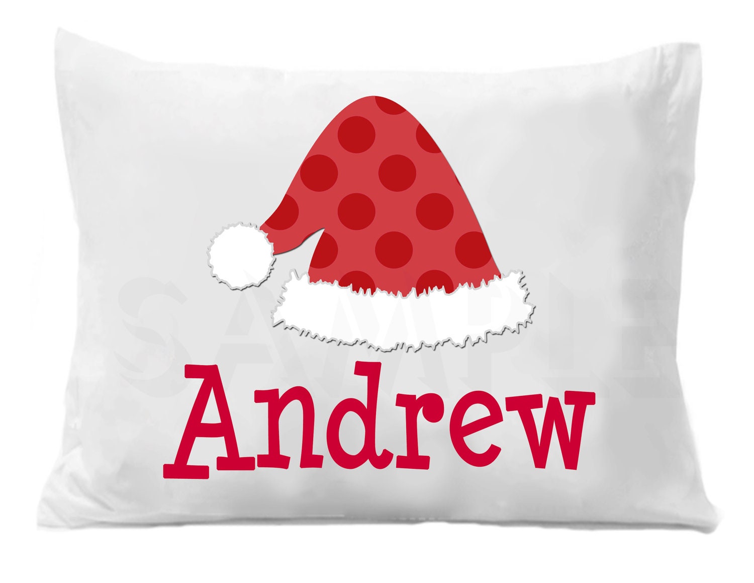 Santa's Hat Personalized Pillow Case, Christmas Pillow Case Boys or Girls Il_570xn