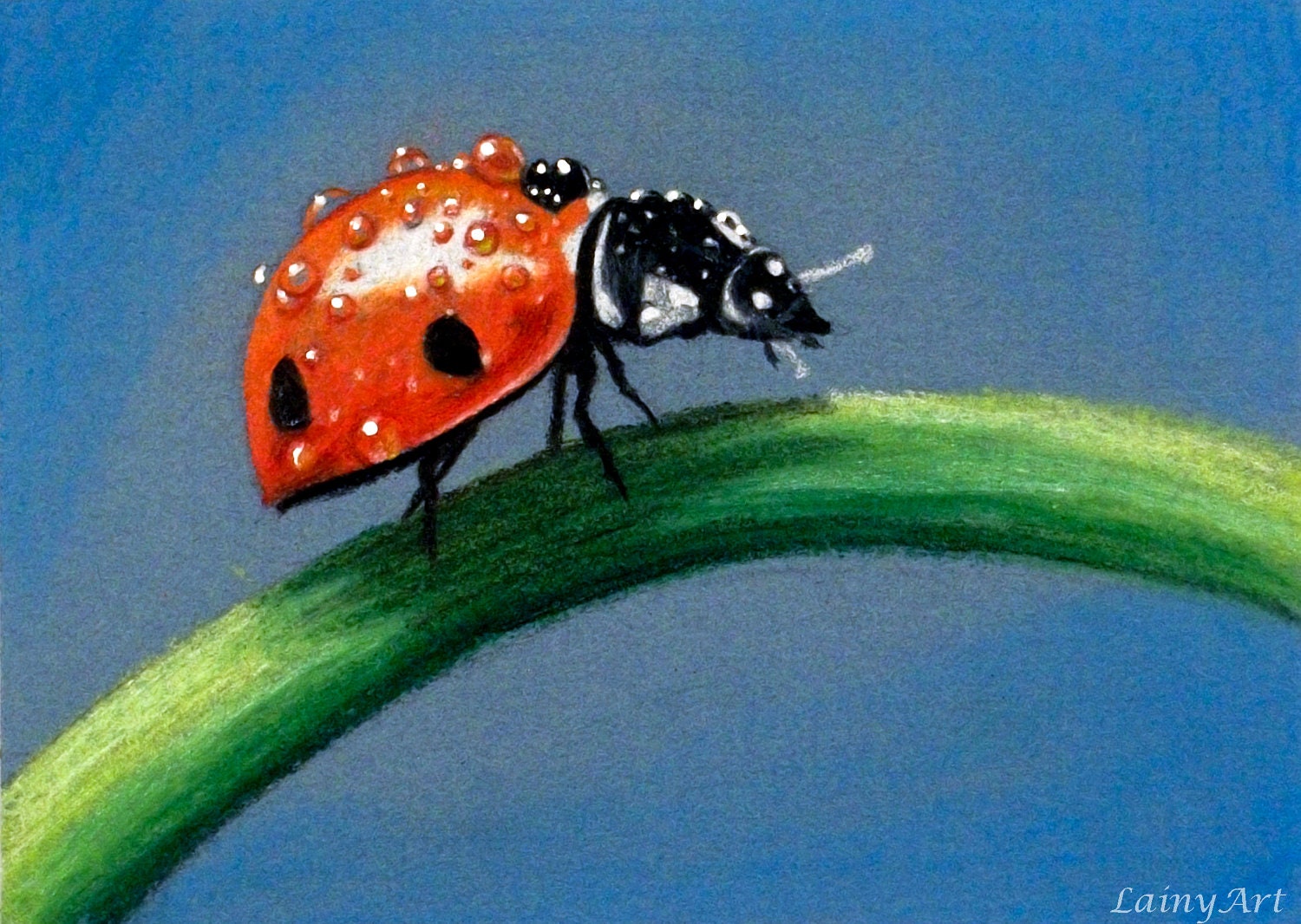 Lady Bug - Matted 8x10 Watercolor print - Pastel Drawing, ladybug, spots, dots, droplets - Day 179 Print