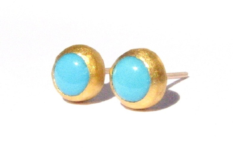 Turquoise Studs - 24k Solid Gold - Post Earrings - MADE TO ORDER.