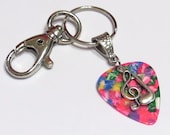 Guitar Pick KeyChain - Guitar Pick Jewelry - Multicolor - Music Charm - Music Note - Treble Clef - Music Key Chain - Pick Key Chain