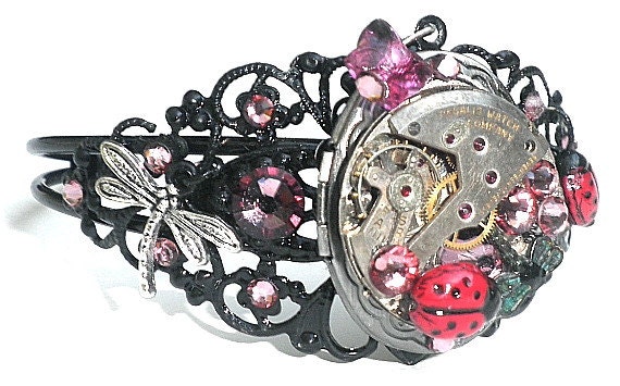 Steampunk Ladybug Locket Cuff Bracelet